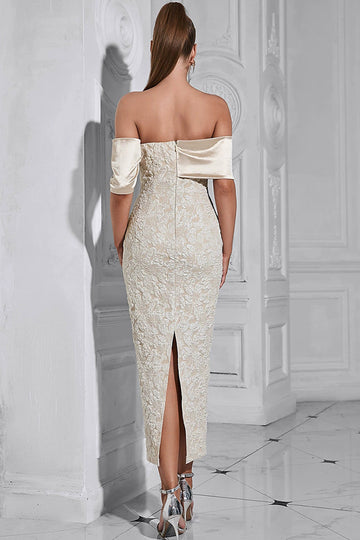 Abrikos Off the Shoulder Appliques Sheath Aftenkjole